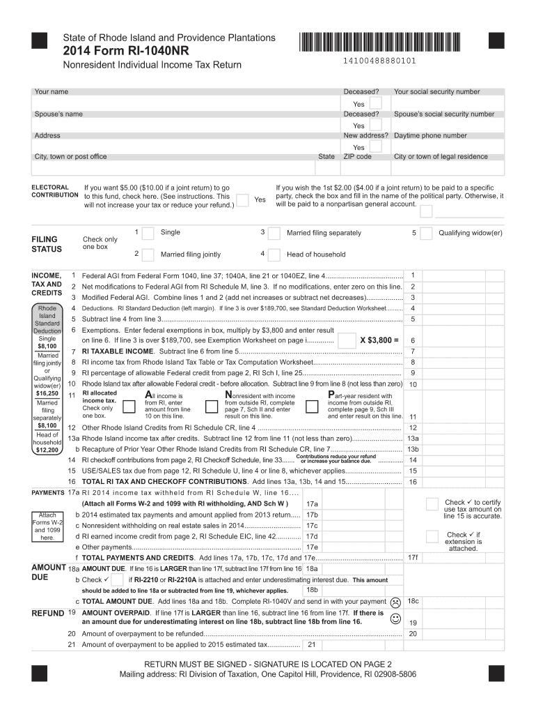  Rhode Island Tax After Allowable Federal Credit Before Allocation 2019