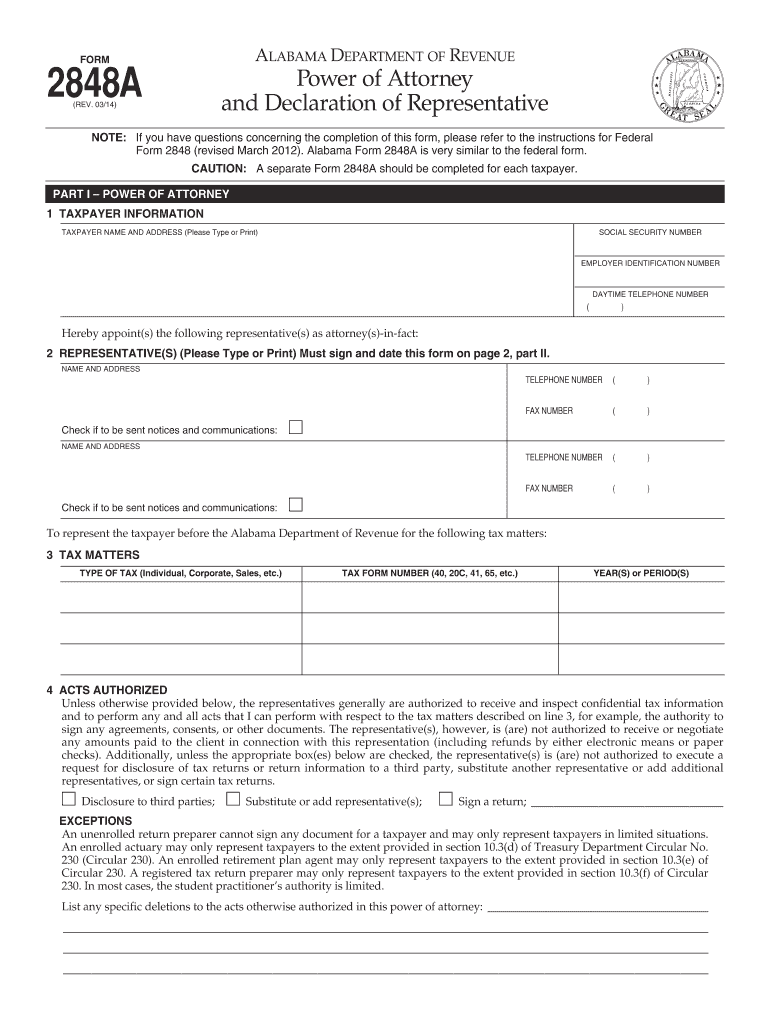  Alabama Form 2848a 2014