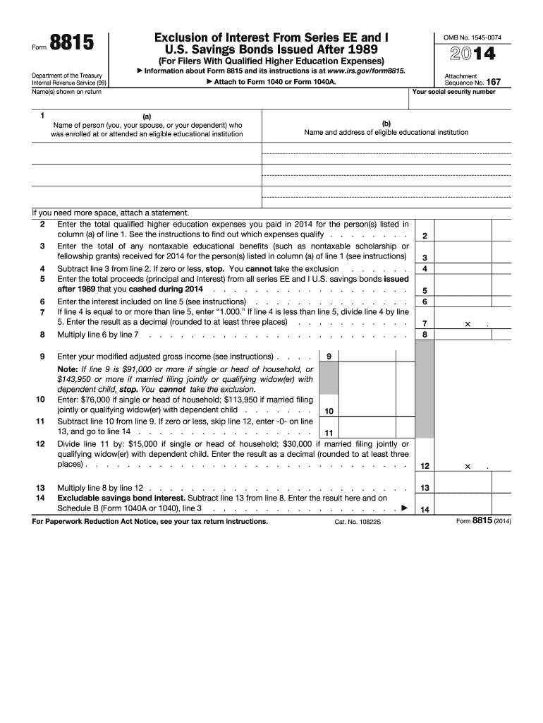  Form 8815 Exclusion of Interest from Series EE and I U S 2014