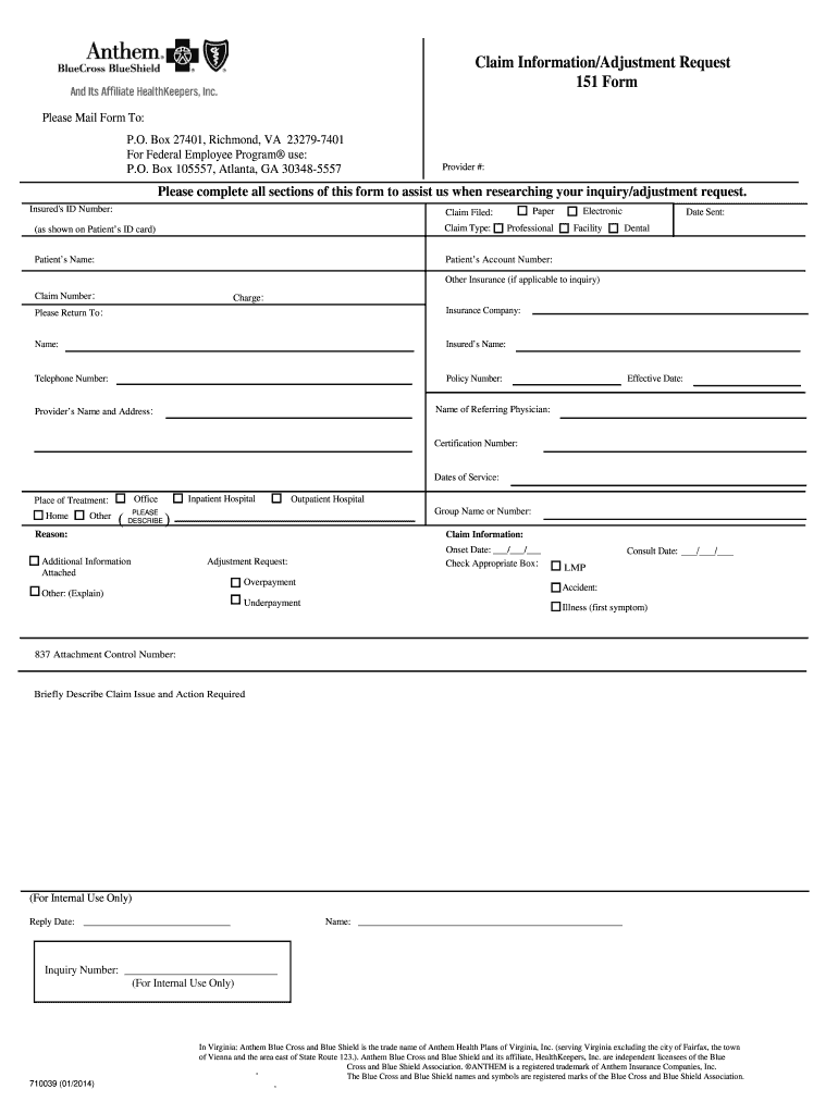 Anthem 151 Form - Fill Out and Sign Printable PDF Template ...