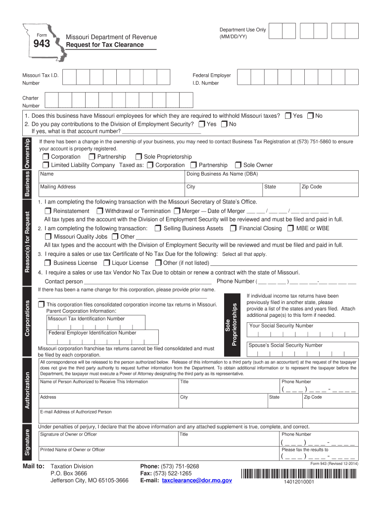  Missouri Tax Clearance Form 2015