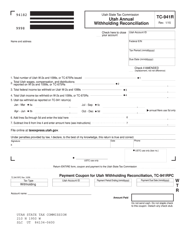  Utah State Form 941r on Line 2015