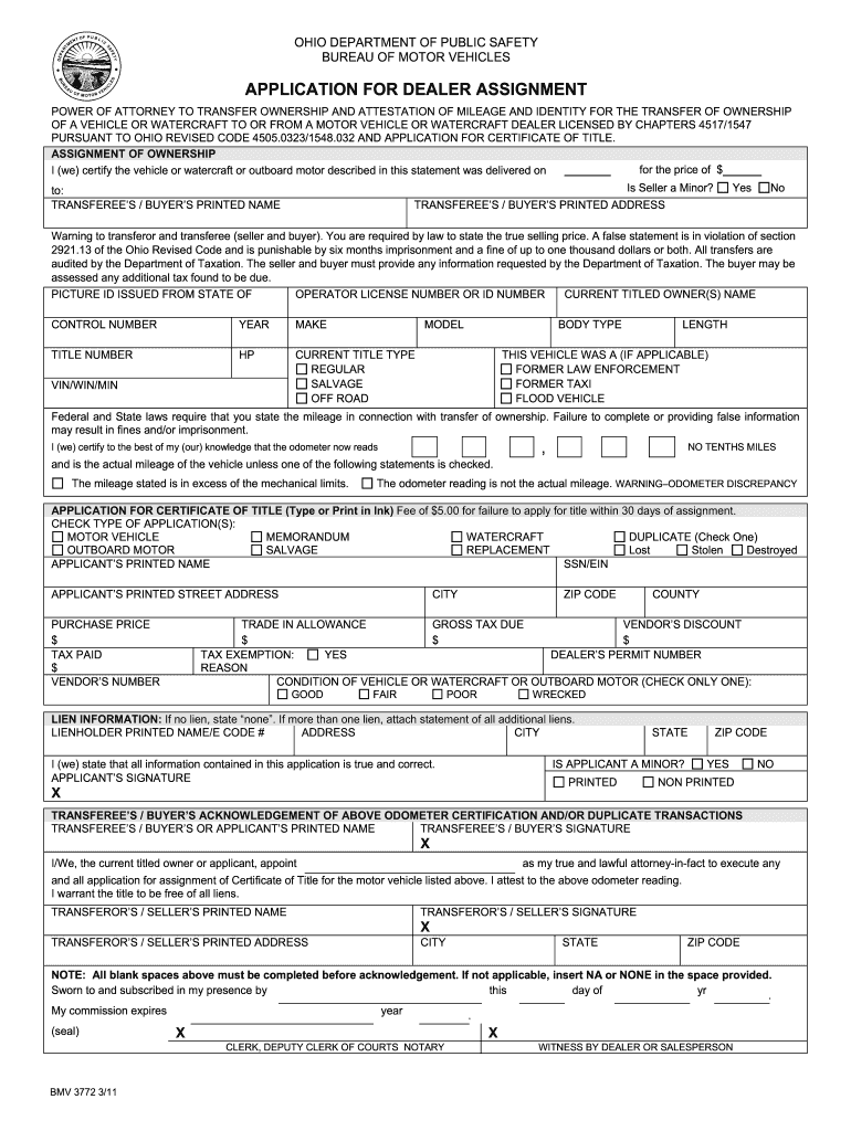  Form Bmv 3772 2011