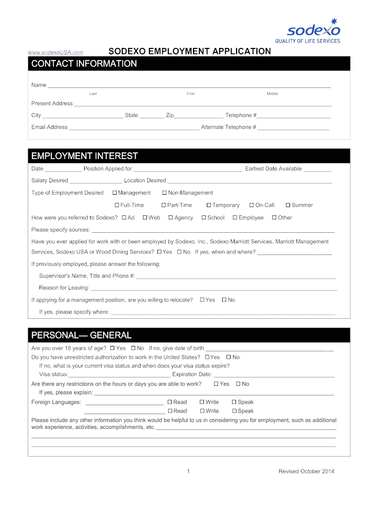  Sodexo Application Form 2014-2024