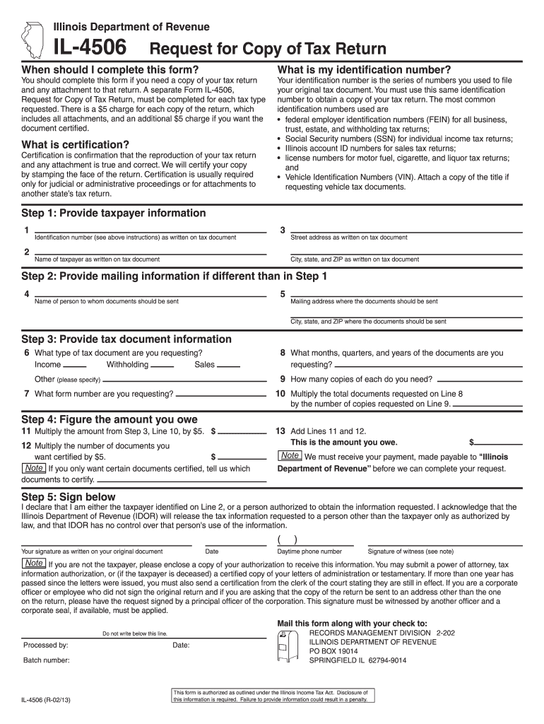  Illinois Request  Form 2013