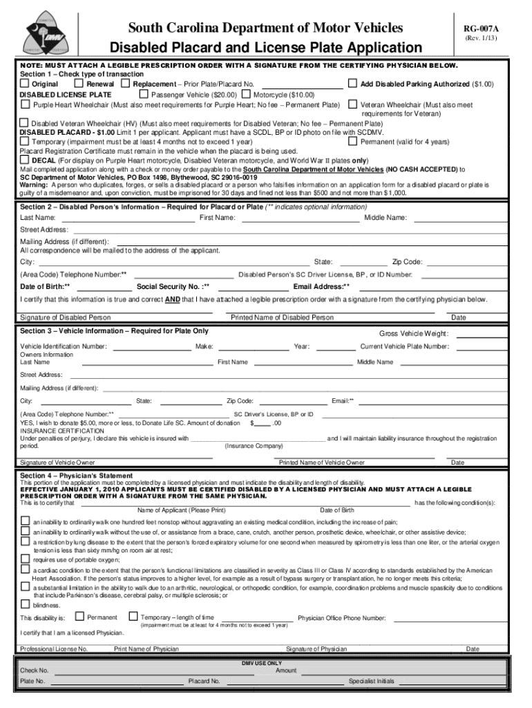  Sc Disability Plates 2013