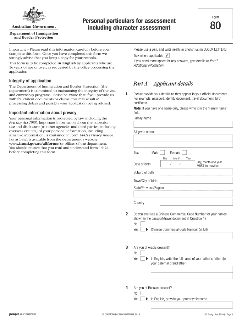  Form 80 Visa Resident Australia 2015