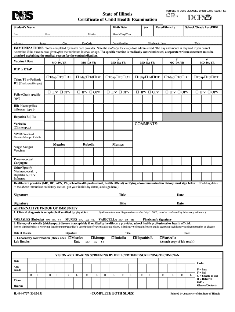  Illinois School Physical Form 2013-2024