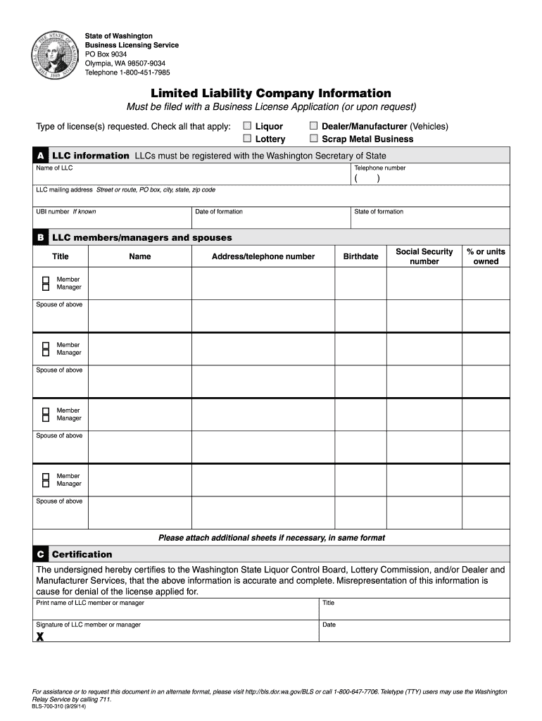  Washington Form Bls 700 306 2014-2024