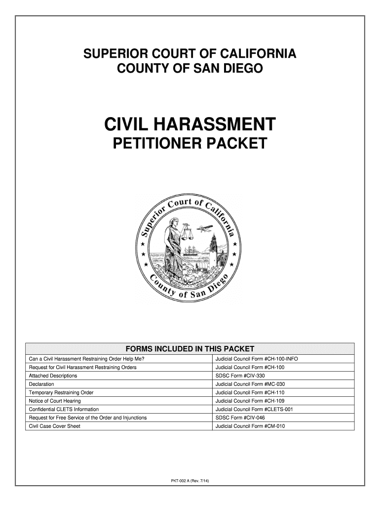  Civil Restraining Harassment Form 2014-2024