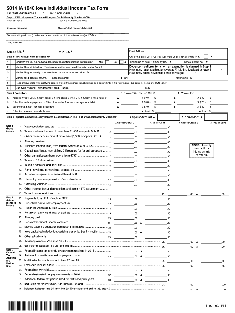  Iowa 1040 Form 2014