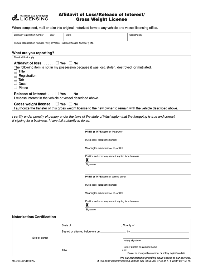  Wa Loss  Form 2014