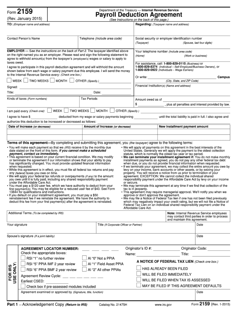  Form 2159 Rev 7  Payroll Deduction Agreement 2015