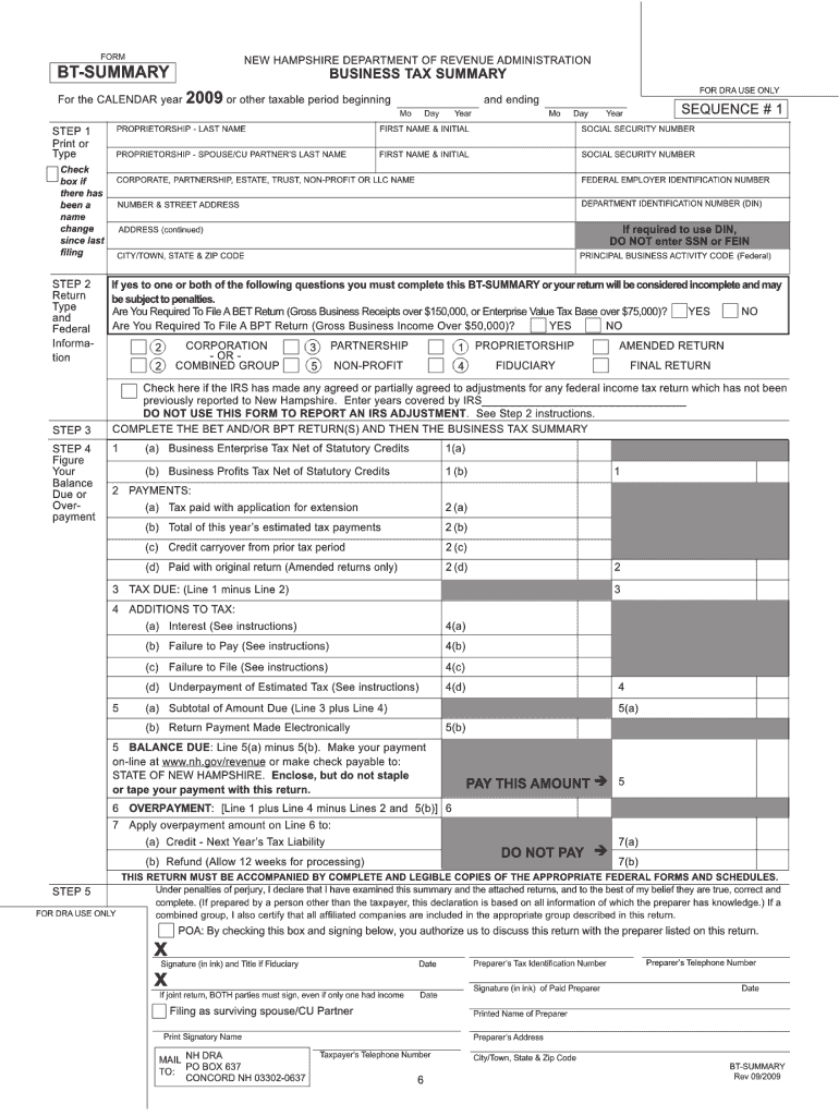  Bt Summary Form 2019