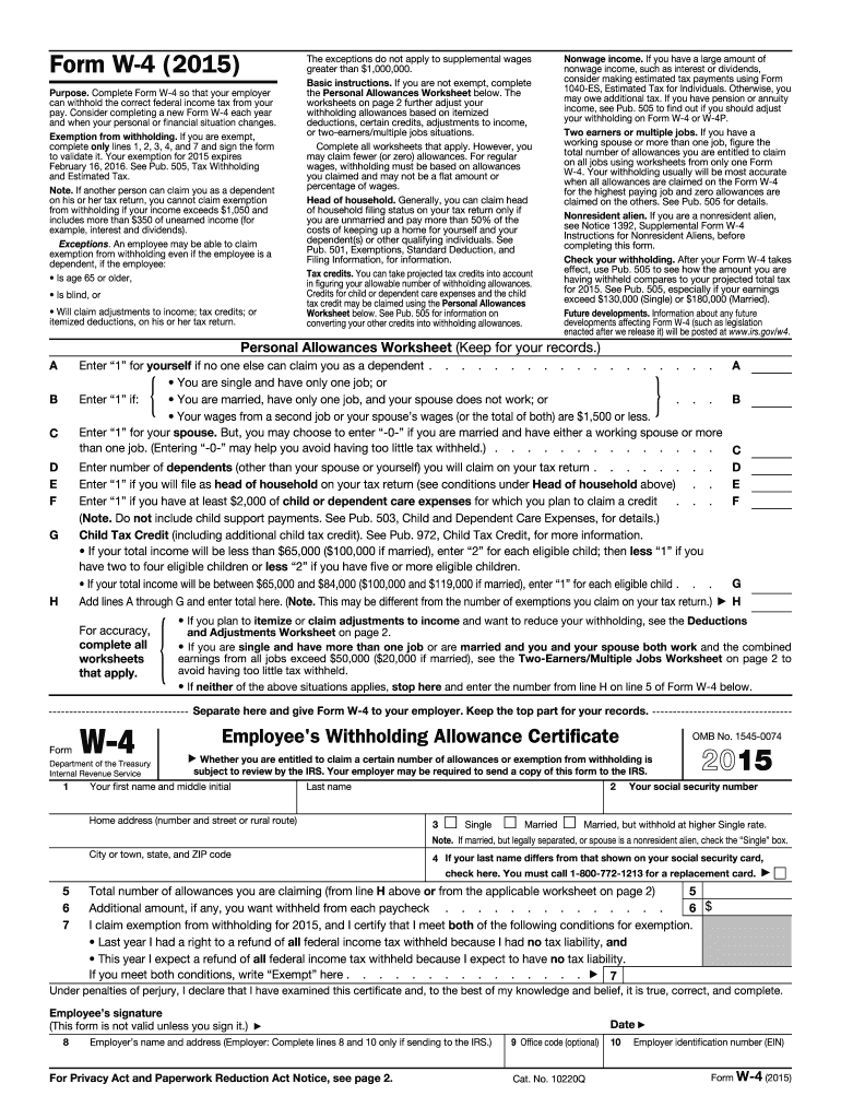  W4 Form 2015