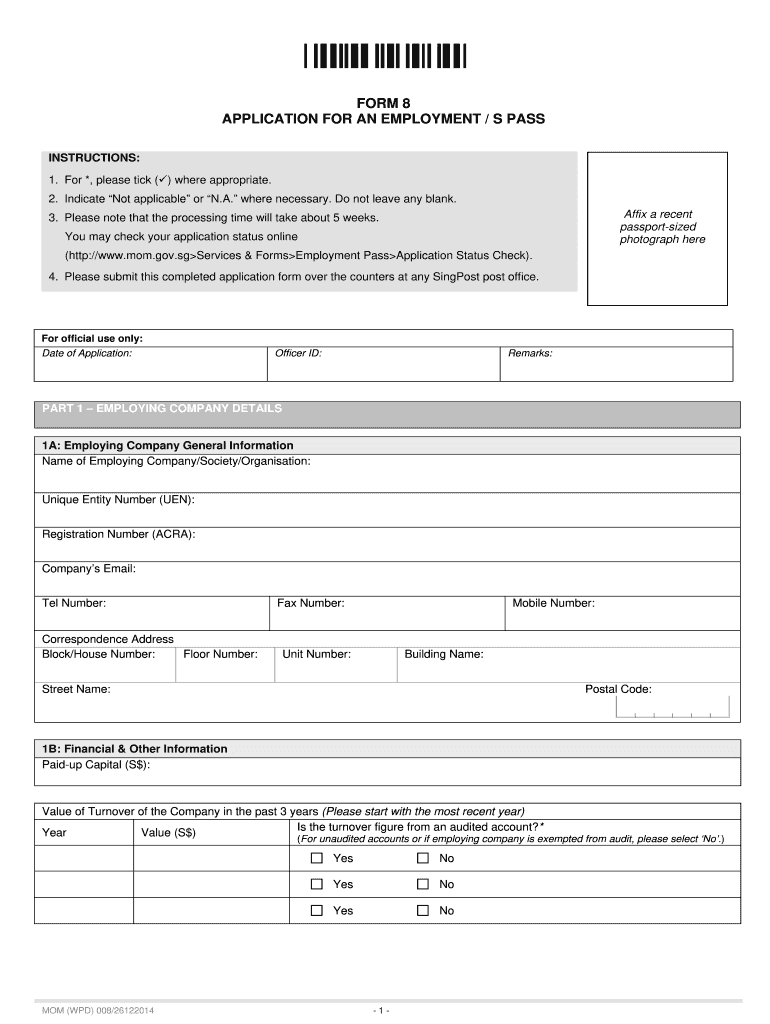  Singapore Employment Pass 2014-2024