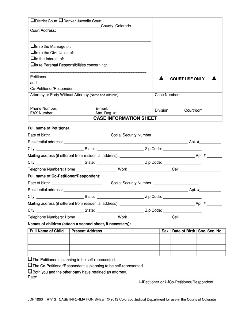  Colorado Case Information Sheet 2019