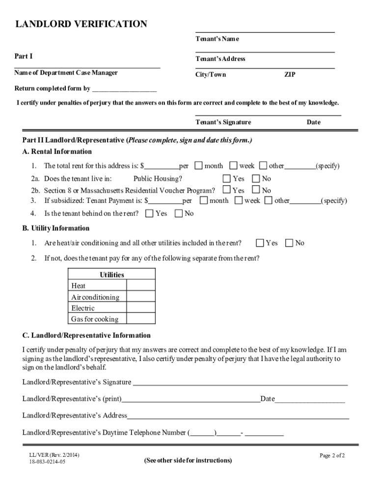 Get and Sign Landlord Verification Form 2014-2022