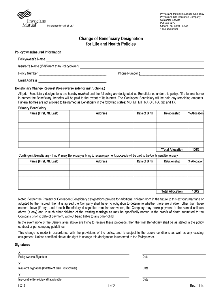  Change of Beneficiary Designation 2014-2024