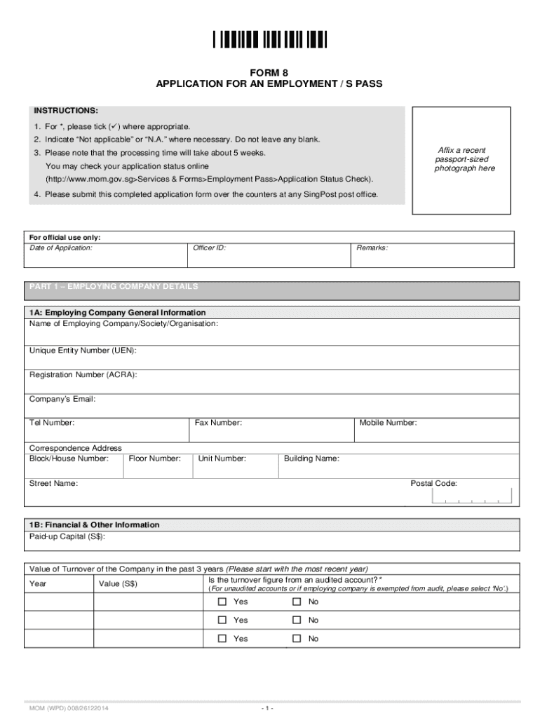  S Pass Application Form 2014-2024