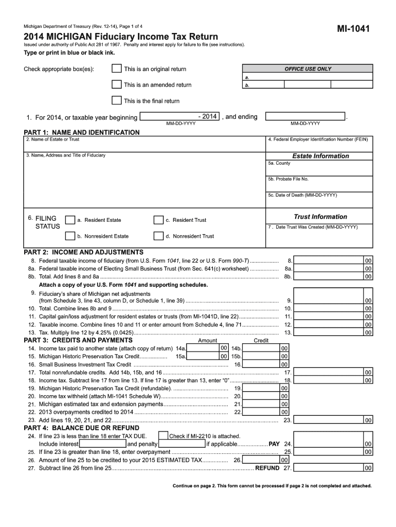  Mi 1041 Form 2014