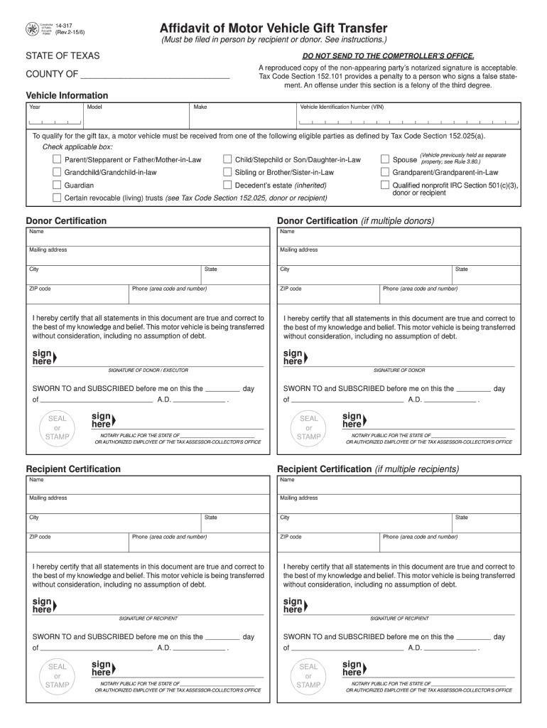  Texas 14 317 Vehicle Form 2015-2024