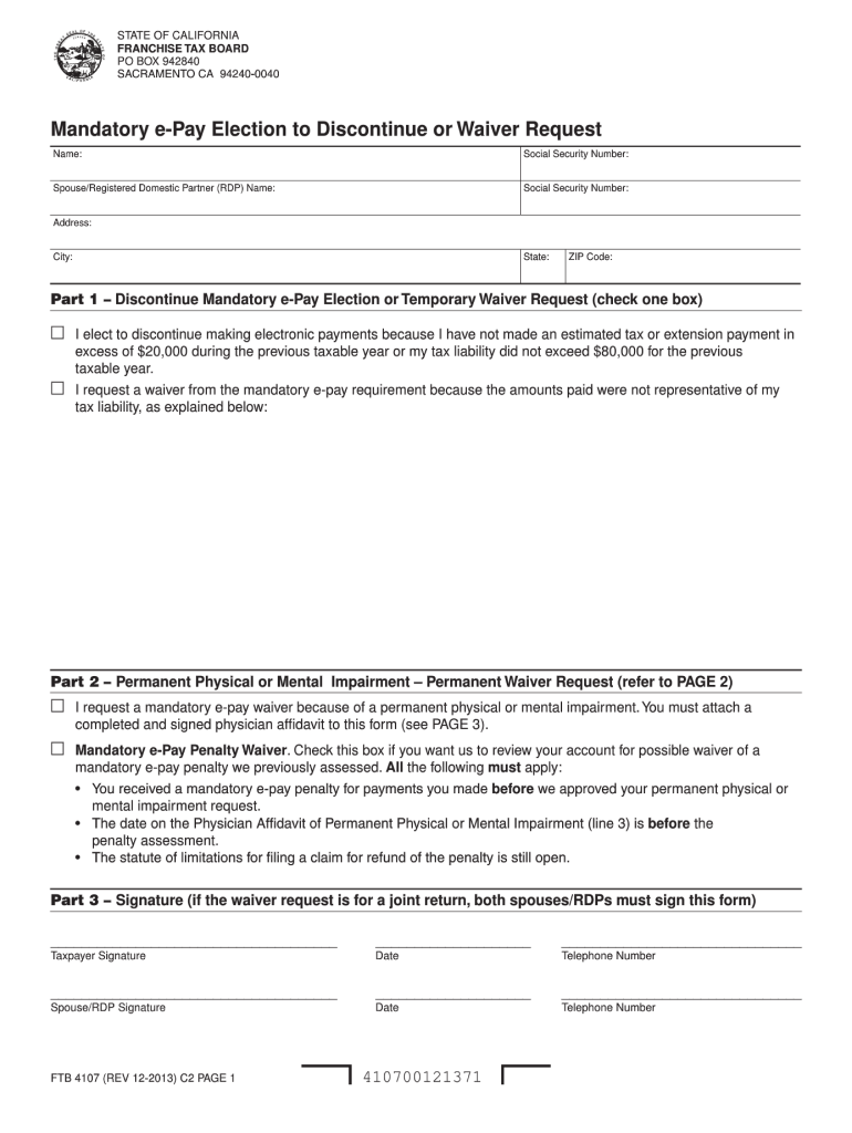  Ftb Form 4107 2013-2024