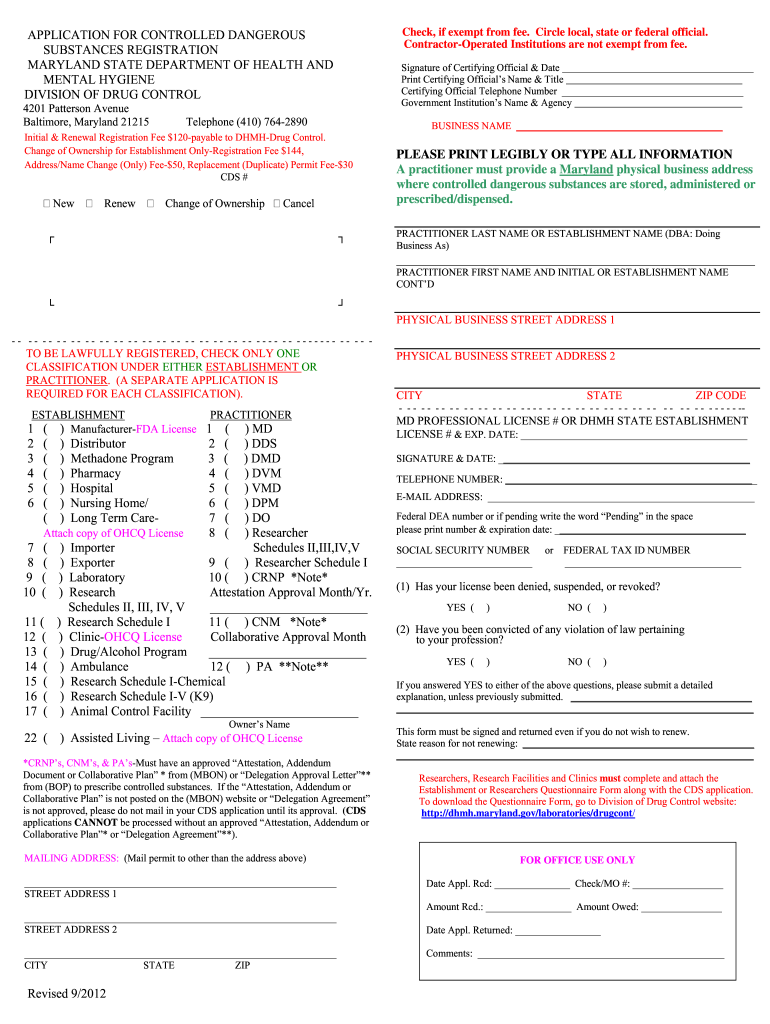 Get and Sign Renew Cds License Maryland 2012-2022 Form