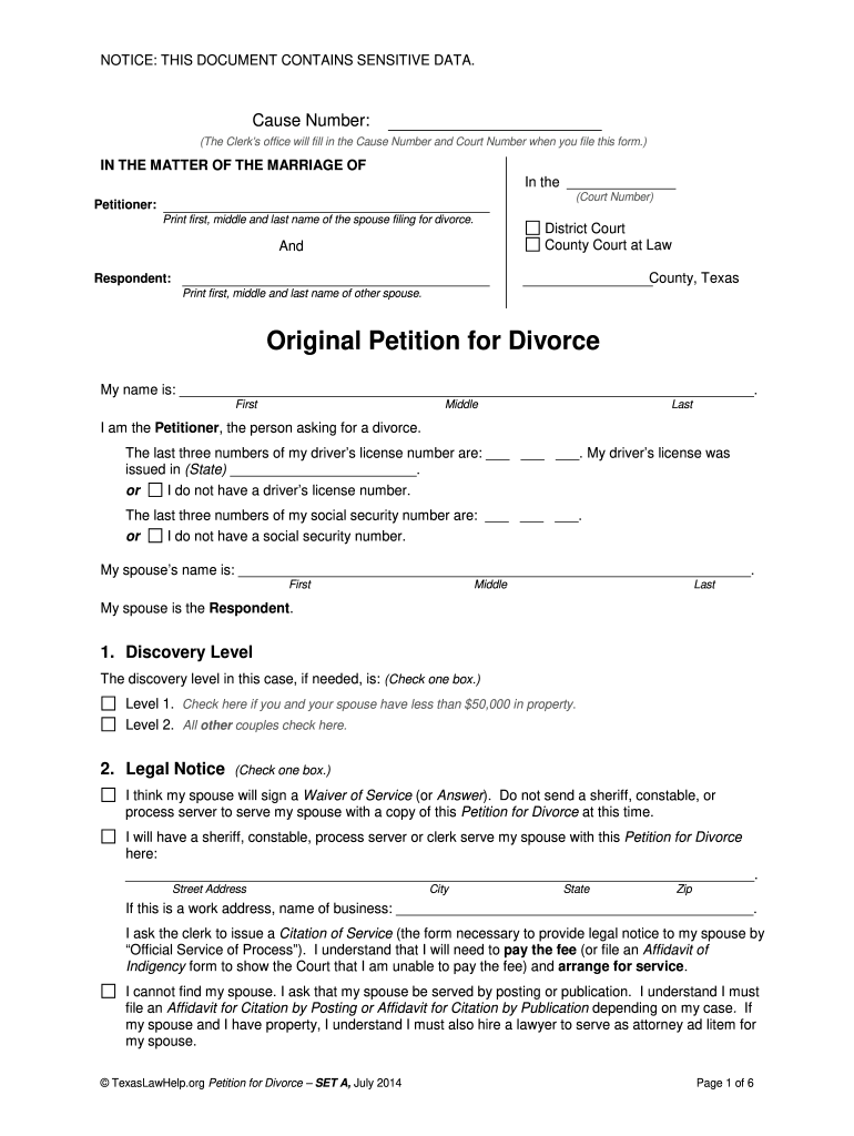  Original Petition for Divorce 2014-2024