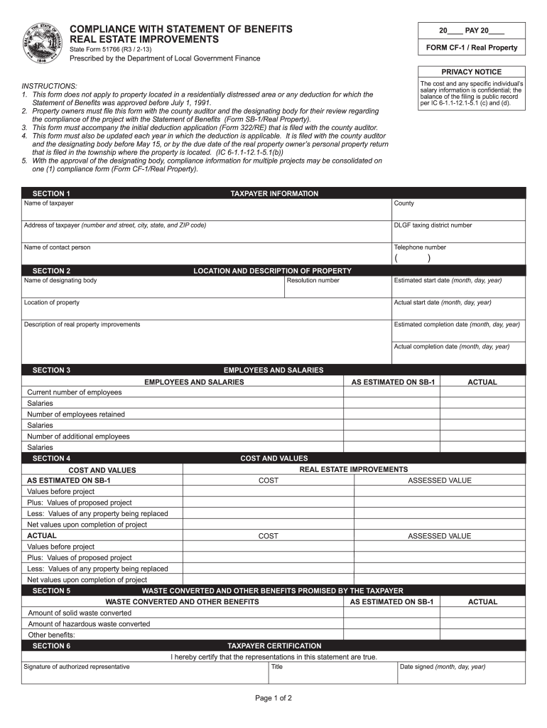  Indiana State Form 51766 2013