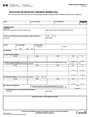 Application for Temporary Resident Visa IMM 5257 Cic Gc  Form
