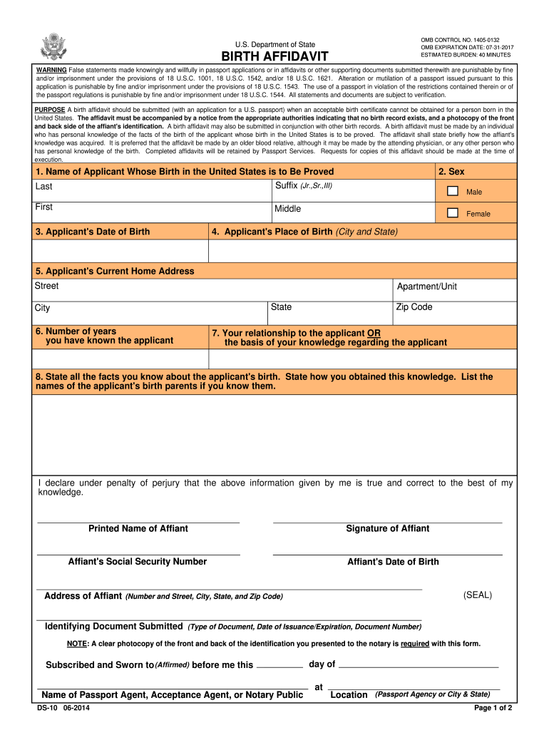  22 Printable Birth Affidavit Forms and Templates  Fillable Samples in 2014