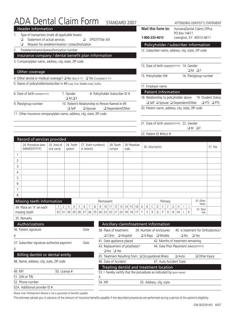  Humana Dental Claim Form 2007-2024