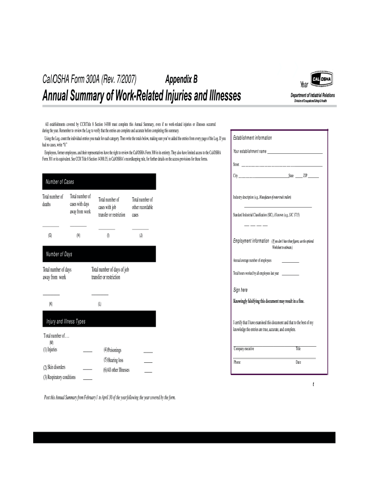  Osha 300a Form 2007-2024