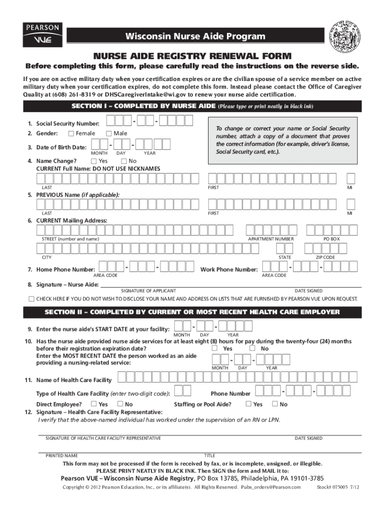 Pearson Vue Cna Renewal  Form