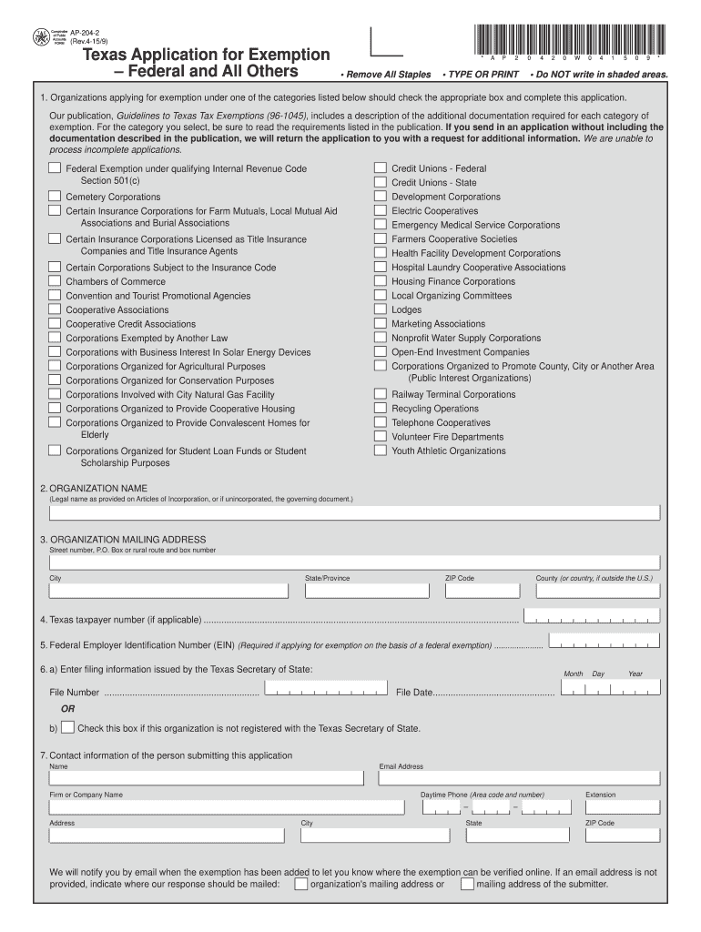  Texas Form Exemption 2015