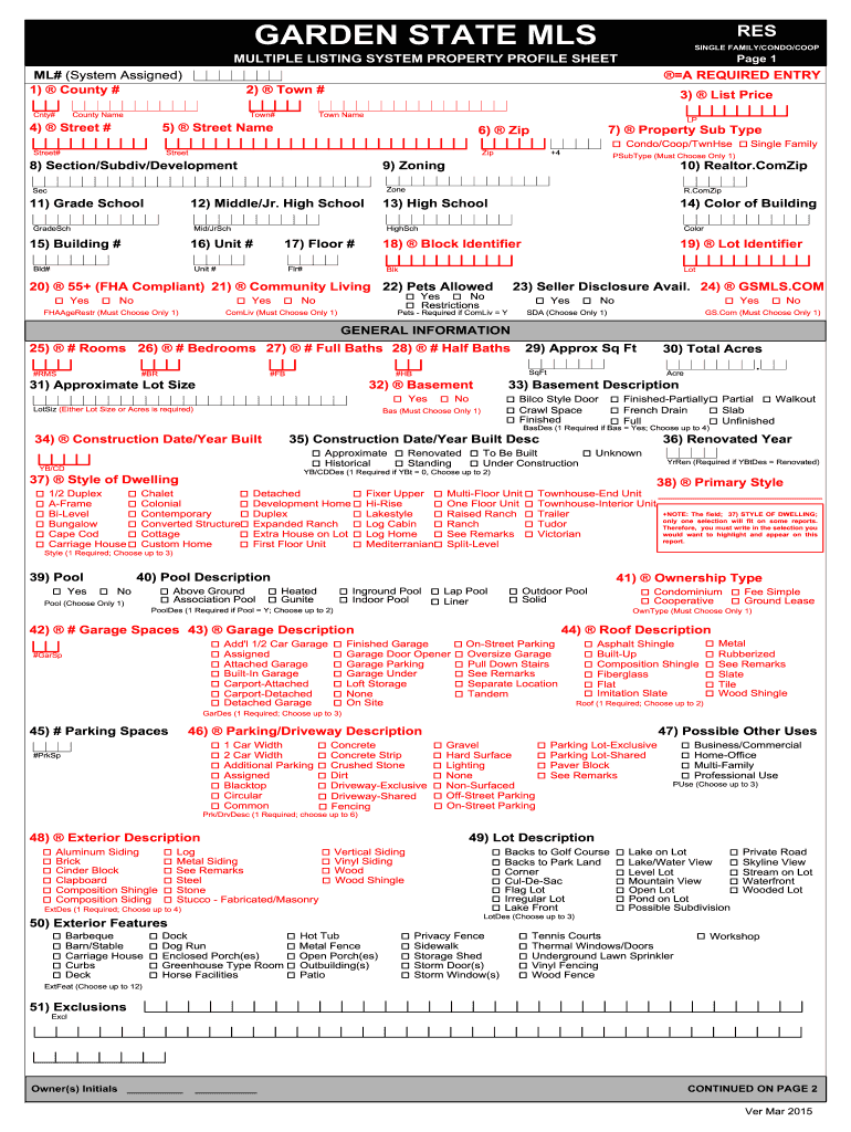  Garden State Mls Property  Form 2015