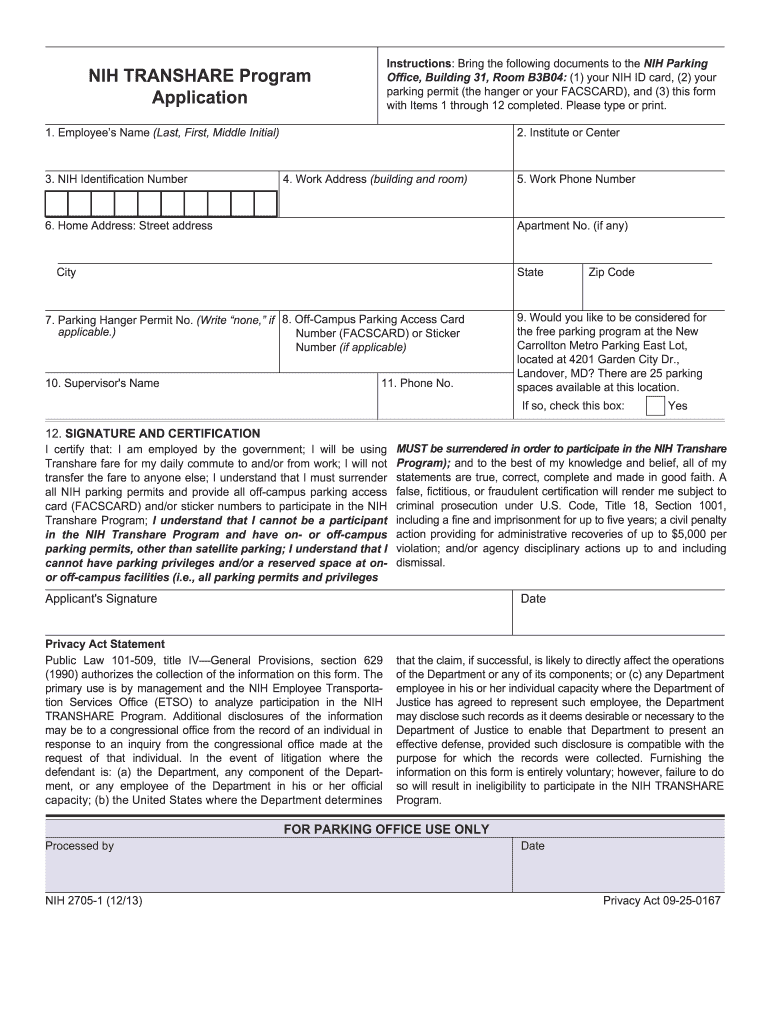  FORM NIH 2705 1  Office of Management Assessment  Oma Od Nih 2013-2024