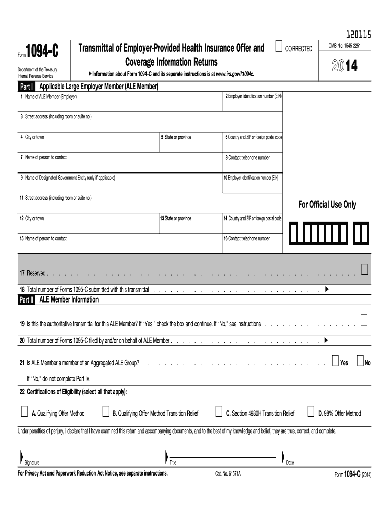  About Form 1094 CInternal Revenue Service IRS Gov 2014
