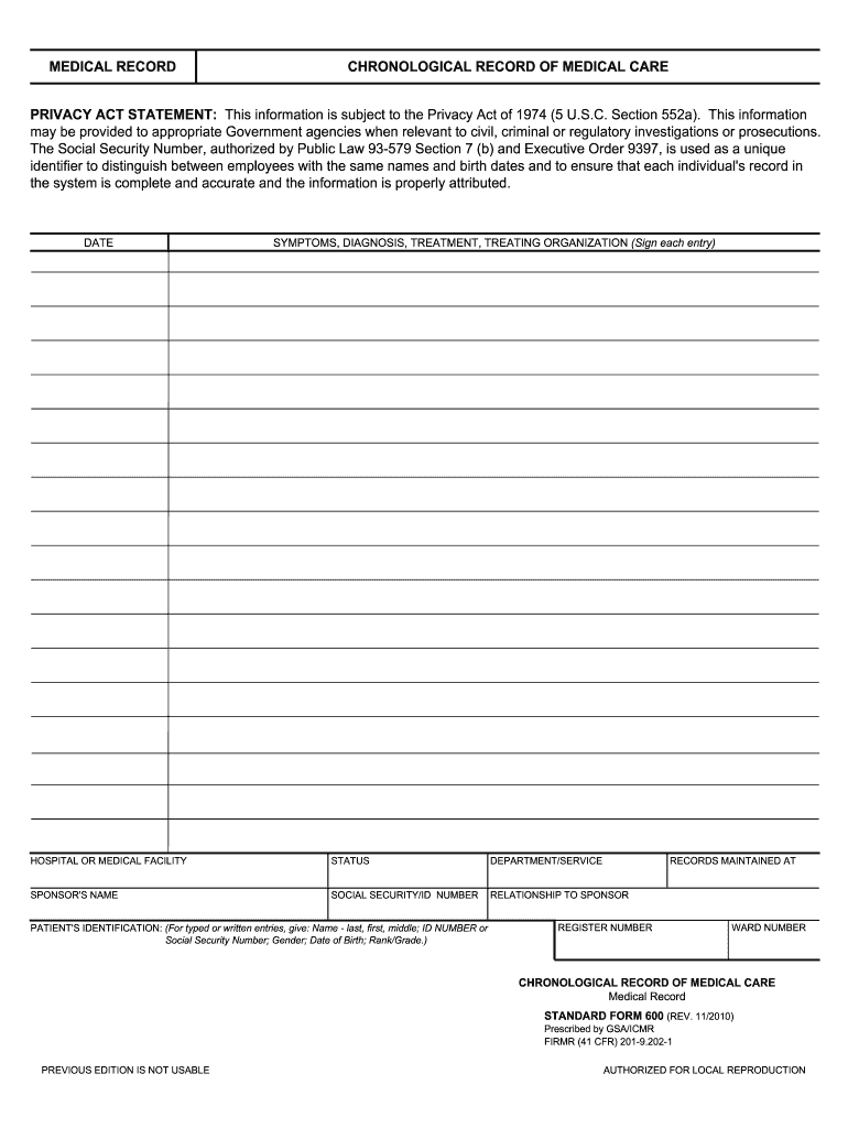  Sf 600 Fillable  Form 2010