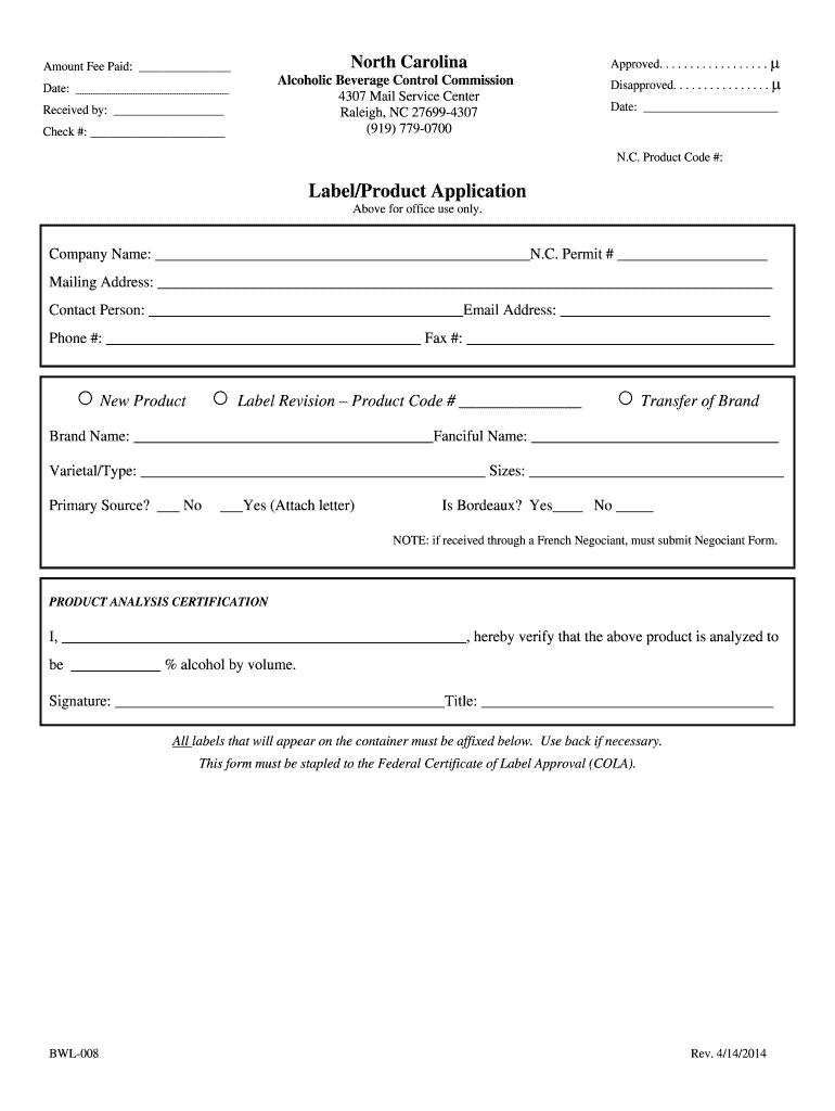 Get and Sign Form Label Application 2014-2022