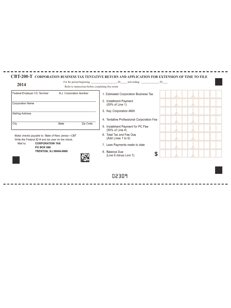  New Jersey Cbt 200  Form 2014