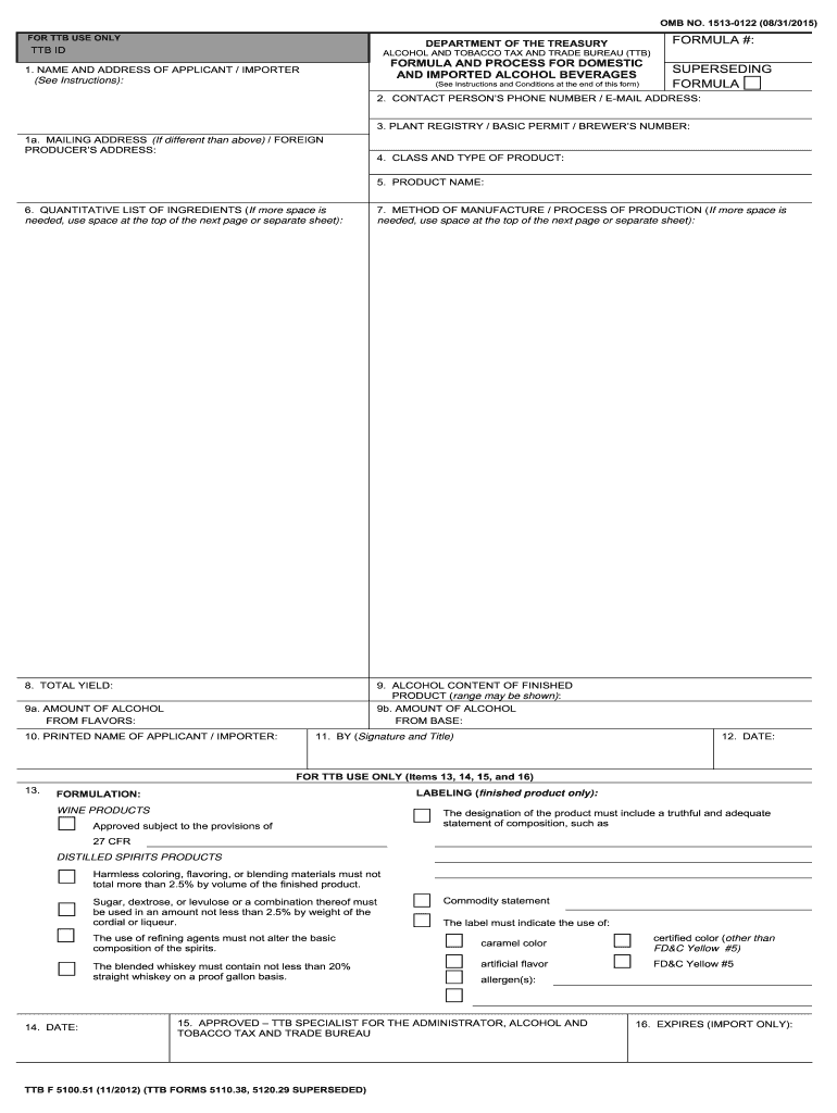  Ttb Form 510051 Help 2012