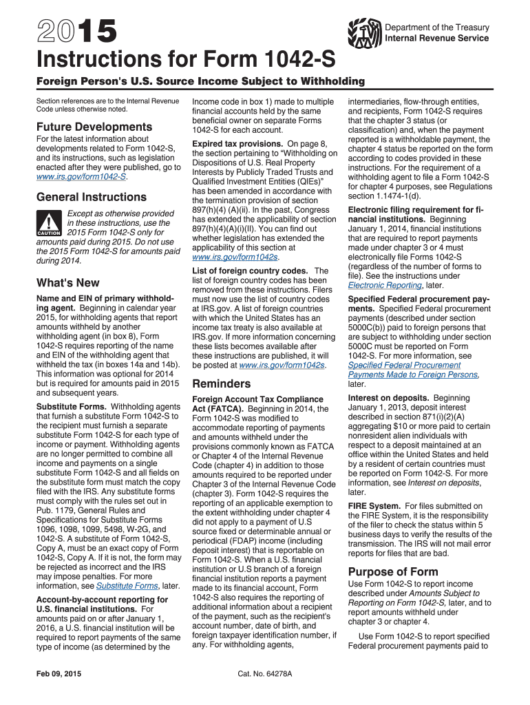  Instruction 1042 Form 2015