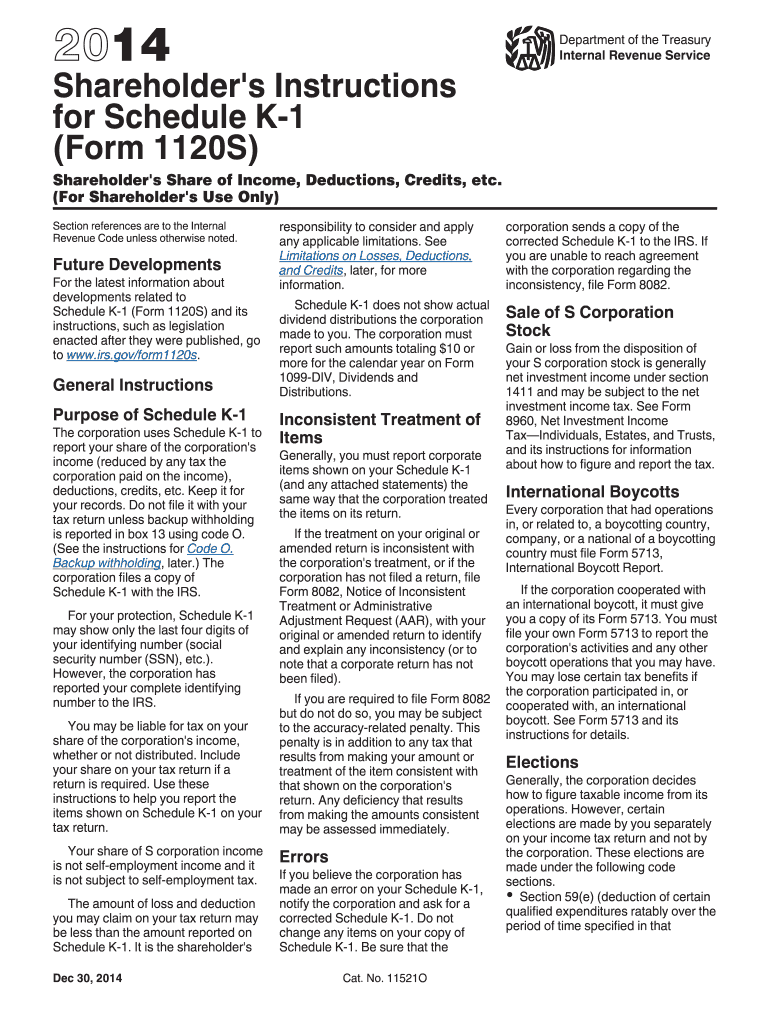  Irs K 1 Form 2014