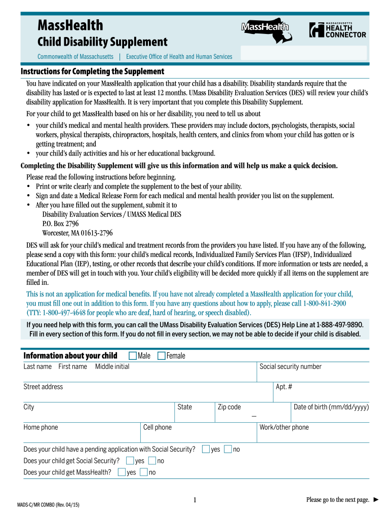 Get and Sign Masshealth Medical Records Release Form Mads Mr 2015-2022