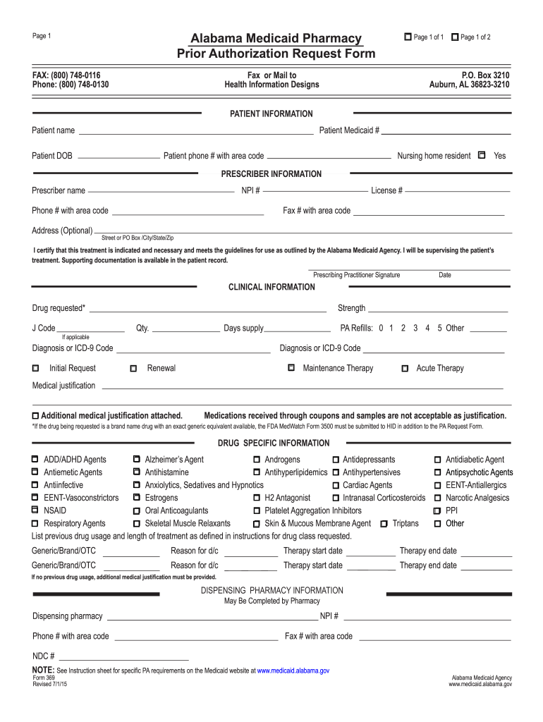 Alabama Prior Authorization  Form