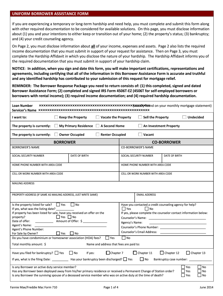  Uniform Borrower Assistance Form 2014