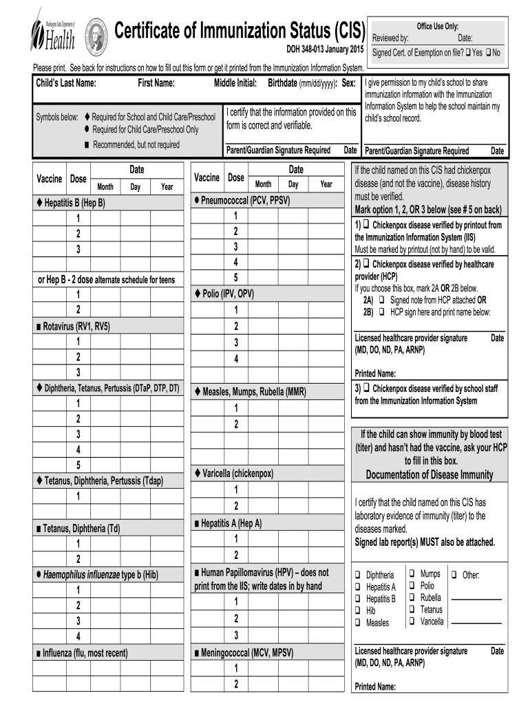  Wa State Immunization Form 2015