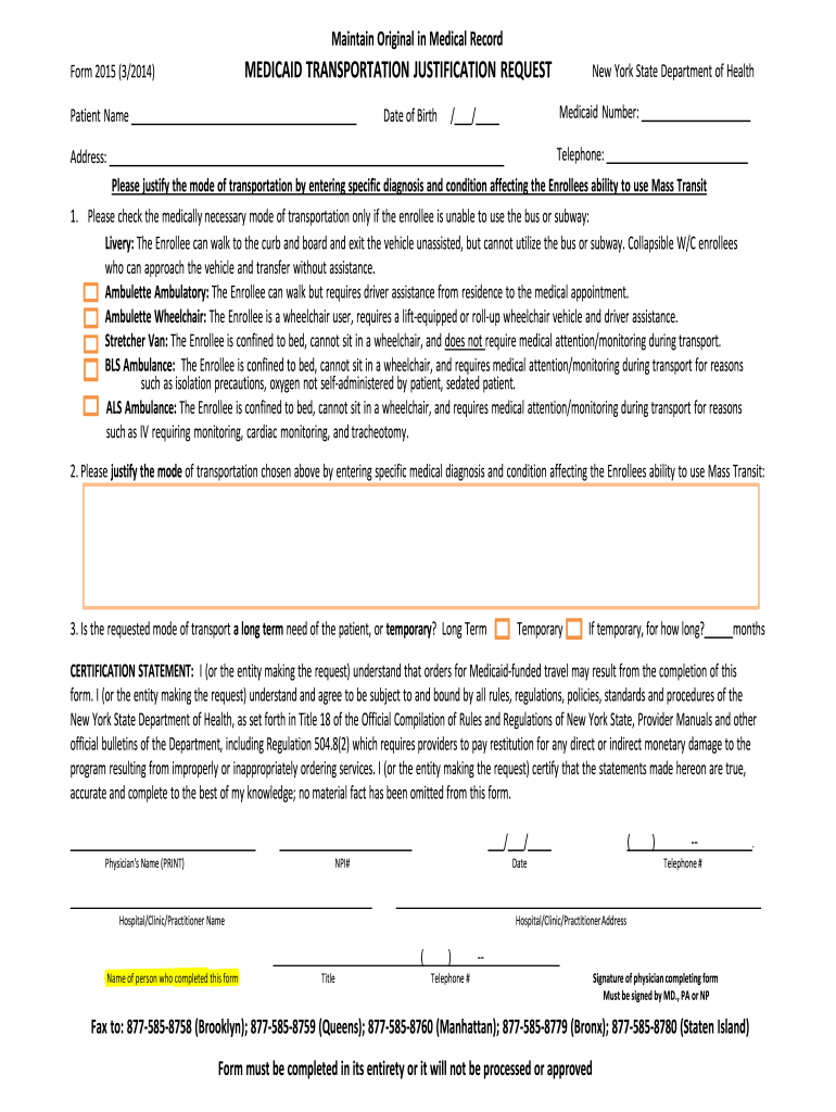  Form Medicaid Transportation 2014-2024